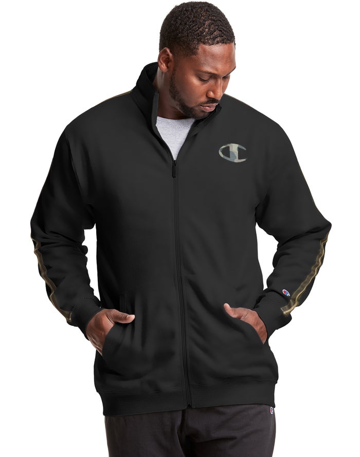 Champion Big & Tall Fleece Full Zip With Taping Black Jackets Mens - South Africa SRBHCM473